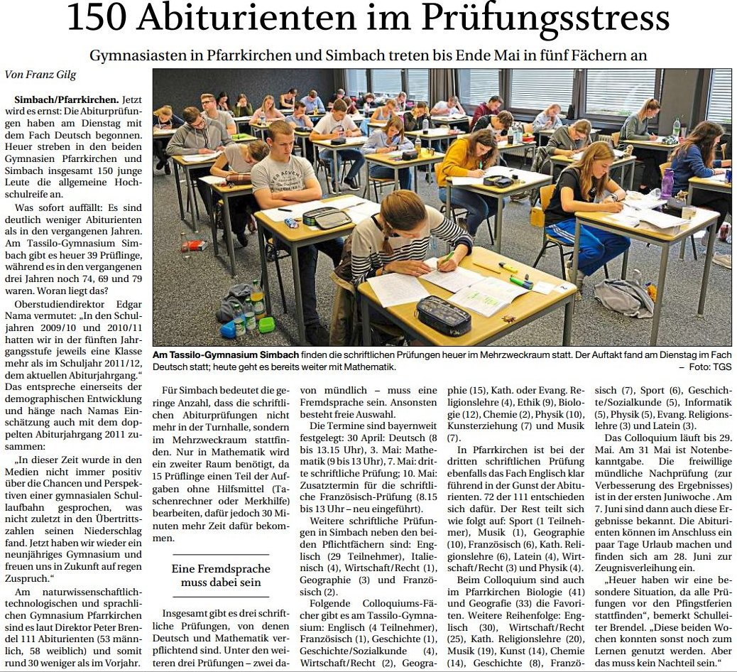 150 Abiturienten im Prüfung