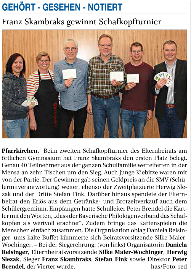 Franz Skambraks gewinnt Schafkopfturnier