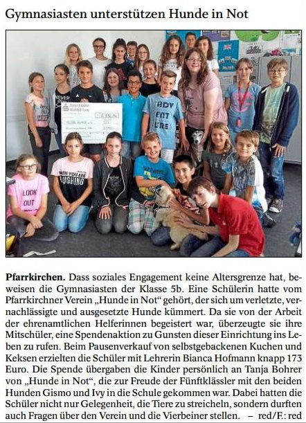 Gymnasiasten unterstuetzen Hunde in Not