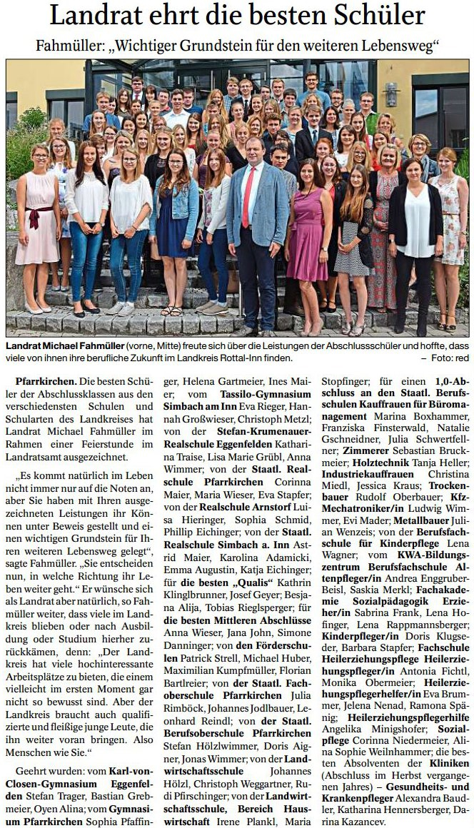 Landrat ehrt die besten Sch