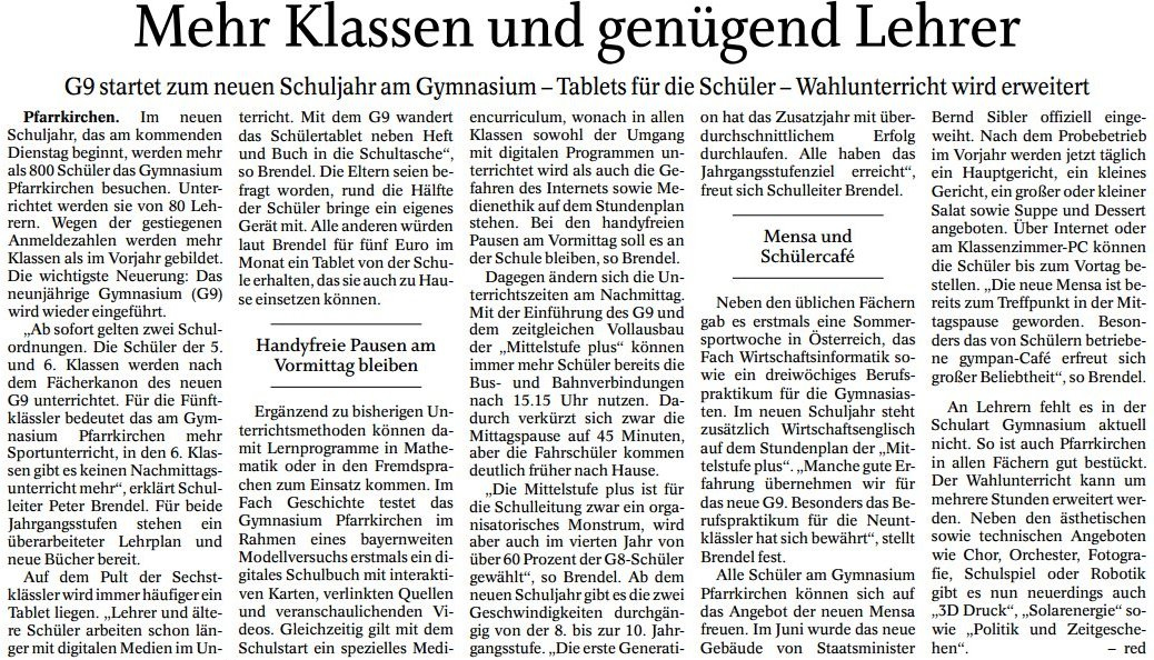 Mehr Klassen und genuegend 