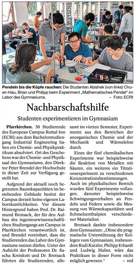 Nachbarschaftshilfe Studenten experimentieren im Gymnasium