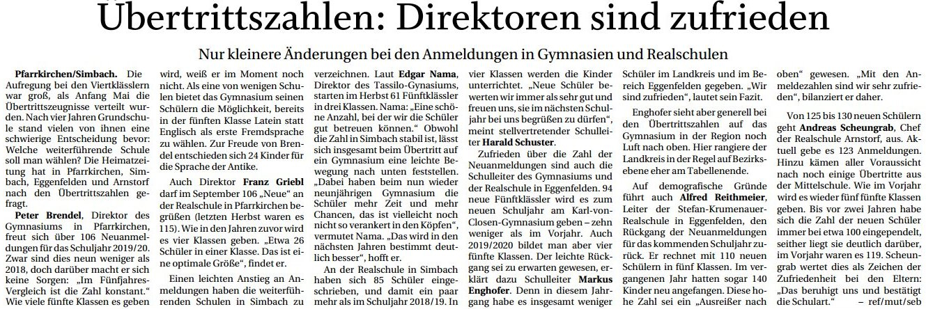 Übertrittszahlen Direktoren